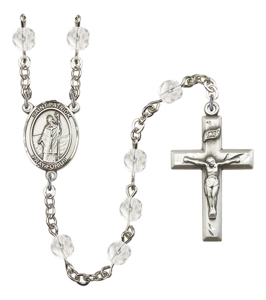 St. Patrick Rosary, 6mm Fire Polished Crystal Beads, Silver Plate, # 16413