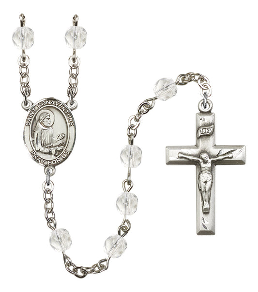 St. Bonaventure Rosary, 6mm Fire Polished Crystal Beads, Silver Plate, # 16414