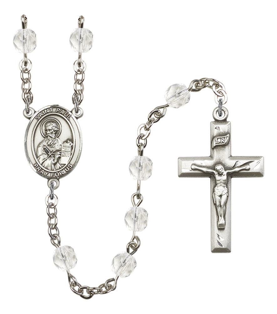 St. Paul the Apostle, 6mm Fire Polished Crystal Beads. Silver Plate, # 16415