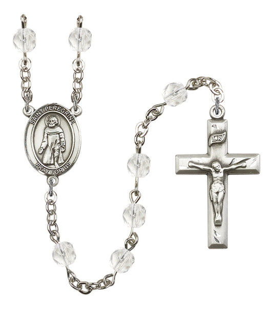 St. Peregrine Rosary, 6mm Fire Polished Crystal Beads, Silver Plate, # 16418