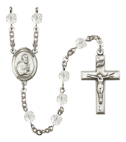 St. Peter the Apostle Rosary, 6mm Fire Polished Crystal Beads, Silver Plate, # 16422