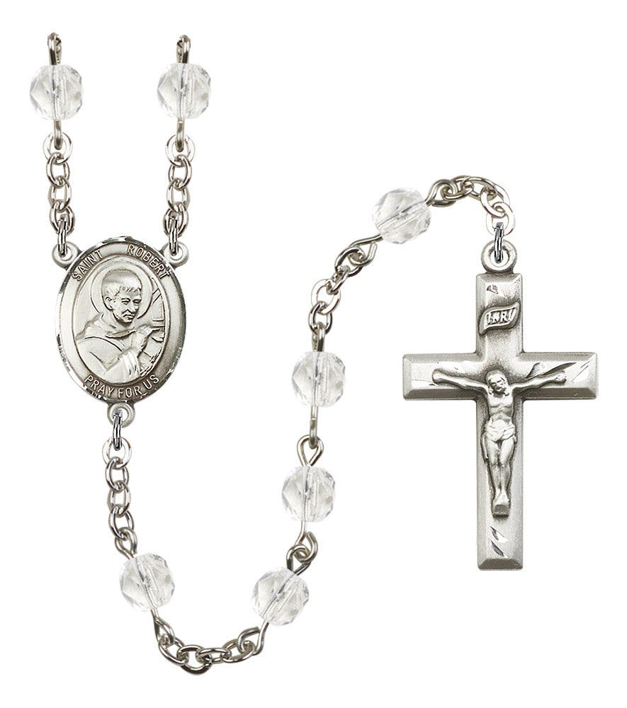 St. Robert Rosary, 6mm Fire Polished Crystal Beads, Silver Plate, # 16491
