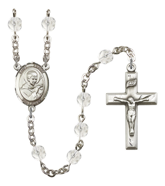 St. Robert Rosary, 6mm Fire Polished Crystal Beads, Silver Plate, # 16491