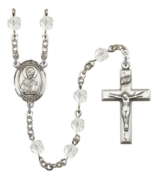 St. Timothy Rosary, 6mm Fire Polished Crystal Beads, Silver Plate, # 16500