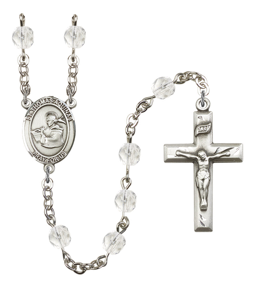 St. Thomas Aquinas Rosary, 6mm Fire Polished Crystal Beads, Silver Plate, # 16504