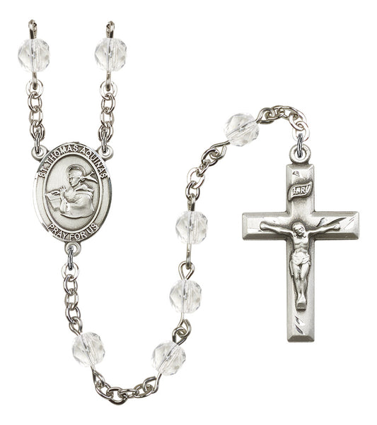 St. Thomas Aquinas Rosary, 6mm Fire Polished Crystal Beads, Silver Plate, # 16504