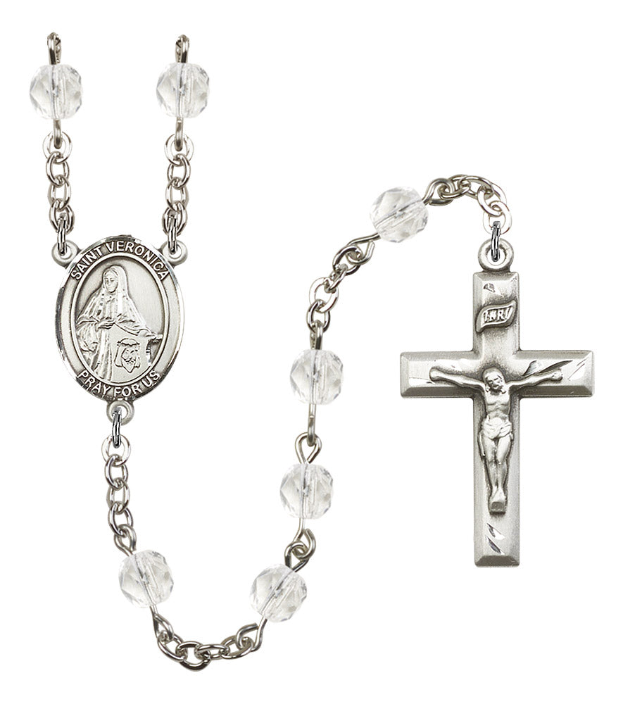 St. Veronica Rosary, 6mm Fire Polished Crystal Beads, Silver Plate, # 16506