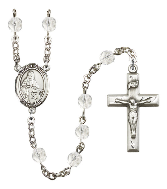 St. Veronica Rosary, 6mm Fire Polished Crystal Beads, Silver Plate, # 16506
