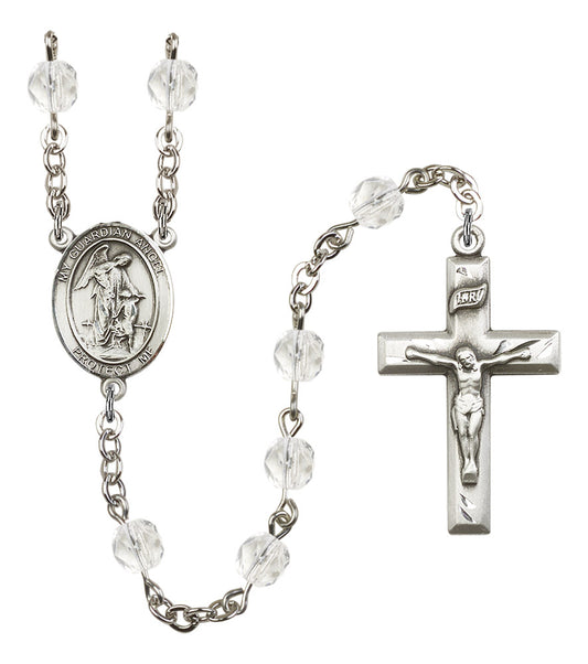 Guardian Angel Rosary, 6mm Fire Polished Crystal Beads, Silver Plate, # 16515