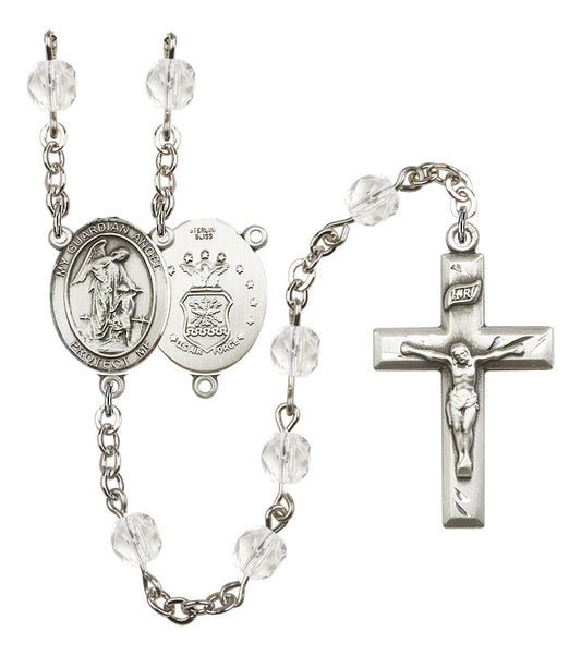 Guardian Angel U.S. Air Force Rosary, 6mm Fire Polished Crystal Beads, Silver Plate, # 16516