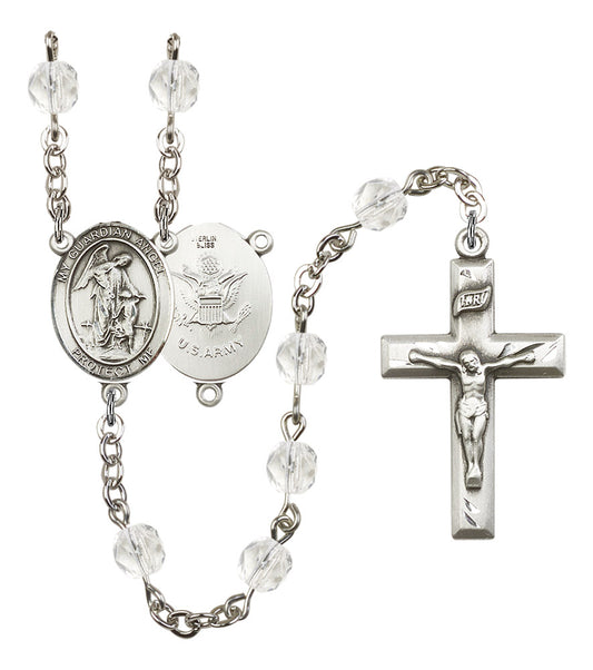 Guardian Angel U.S. Army Rosary, 6mm Fire Polished Crystal Beads, Silver Plate, # 16518