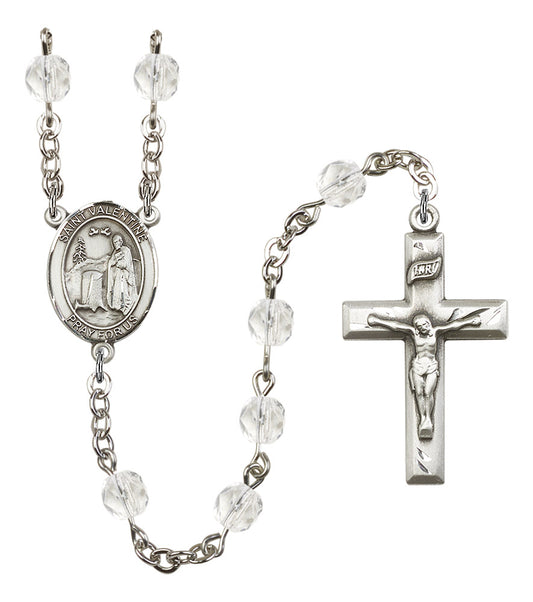 St. Valentine Rosary, 6mm Fire Polished Crystal Beads, Silver Plate, # 16527