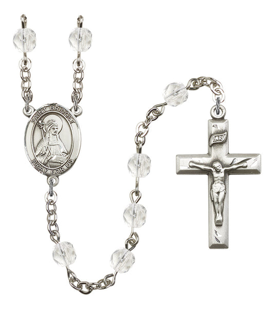 St. Bridget Rosary, 6mm Fire Polished Crystal Beads, Silver Plate, # 16528