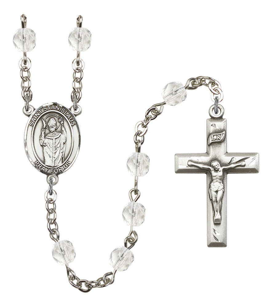 St. Stanislaus Rosary, 6mm Fire Polished Crystal Beads, Silver Plate, # 16530