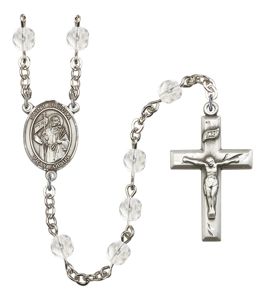 St. Ursula Rosary, 6mm Fire Polished Crystal Beads, Silver Plate, # 16534