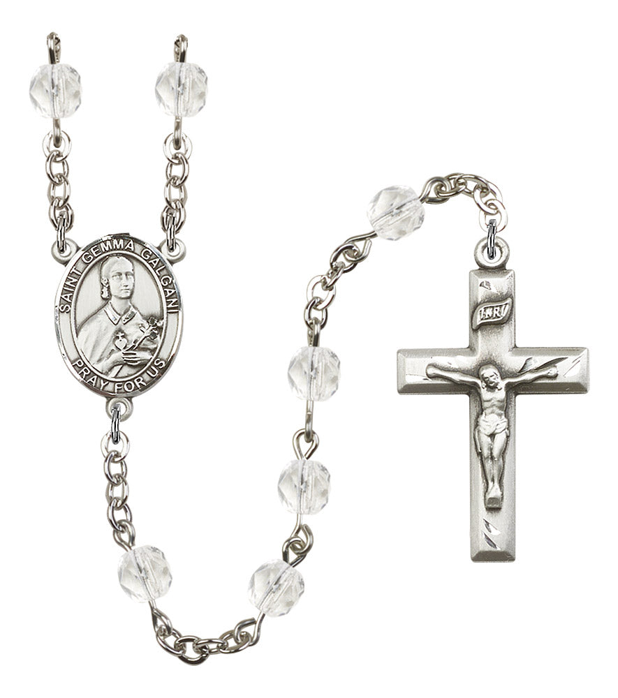 St. Gemma Galgani Rosary, 6mm Fire Polished Crystal Beads, Silver Plate, # 16536
