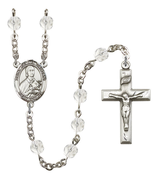 St. Gemma Galgani Rosary, 6mm Fire Polished Crystal Beads, Silver Plate, # 16536