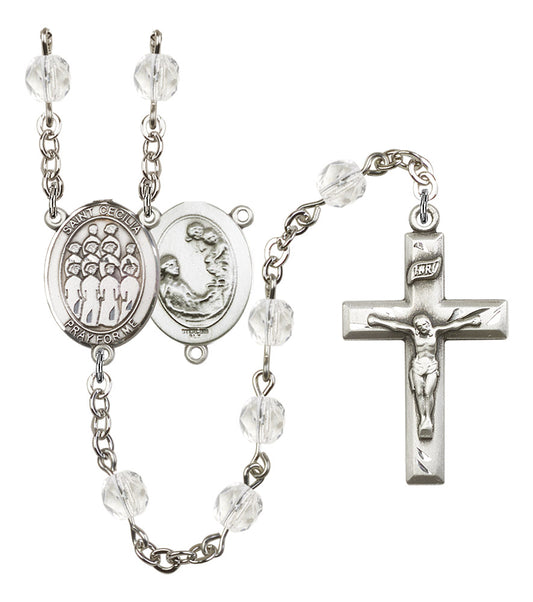 St. Cecilia / Choir Rosary, 6mm Fire Polished Crystal Beads, Silver Plate, # 16584