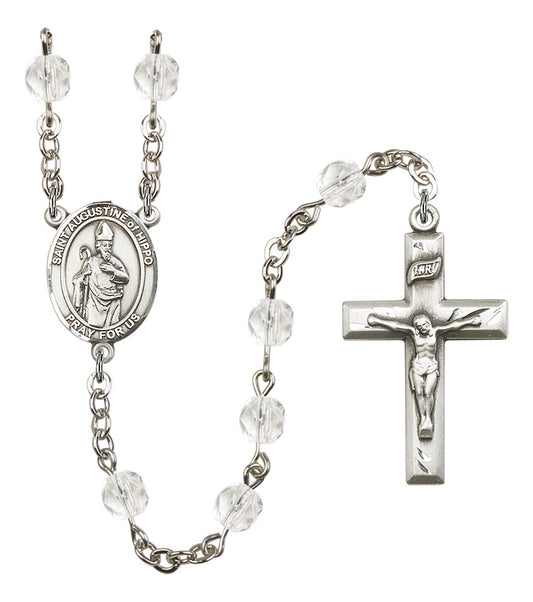 St. Augustine of Hippo Rosary, 6mm Fire Polished Crystal Beads, Silver Plate, # 16607