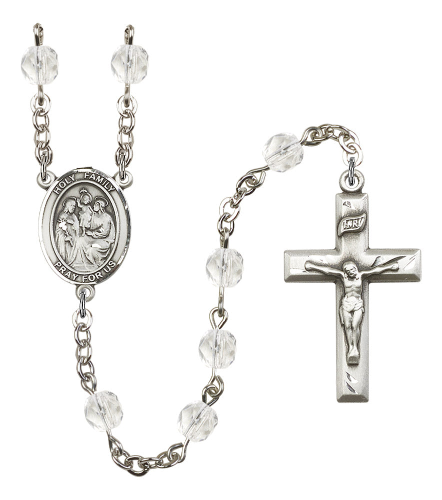 Holy Family Rosary, 6mm Fire Polished Crystal Beads, Silver Plate, # 16627