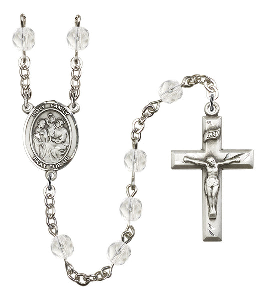 Holy Family Rosary, 6mm Fire Polished Crystal Beads, Silver Plate, # 16627