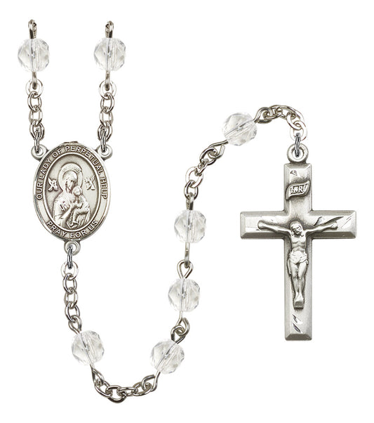 Our Lady of Perpetual Help Rosary, 6mm Fire Polished Crystal Beads, Silver Plate, # 16631