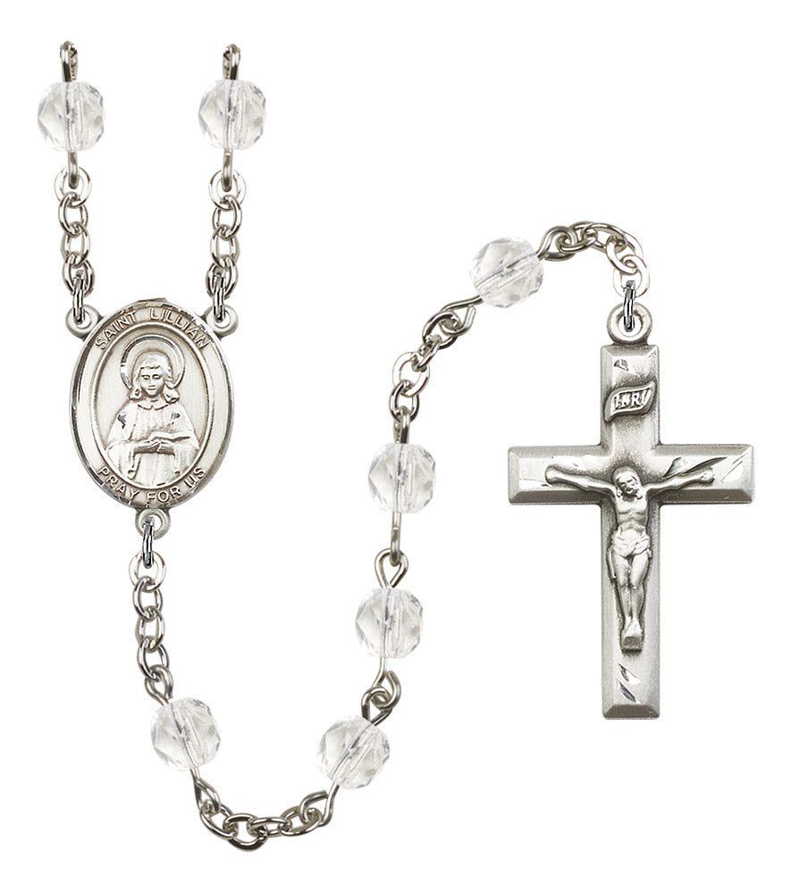 St. Lillian Rosary, 6mm Fire Polished Crystal Beads, Silver Plate, # 16635