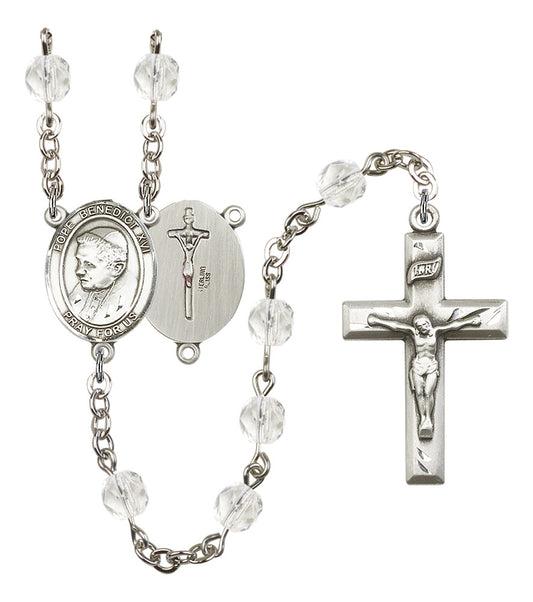 Pope Emeritace Benedict XVI Rosary, 6mm Fire Polished Crystal Beads, Silver Plate, # 16644