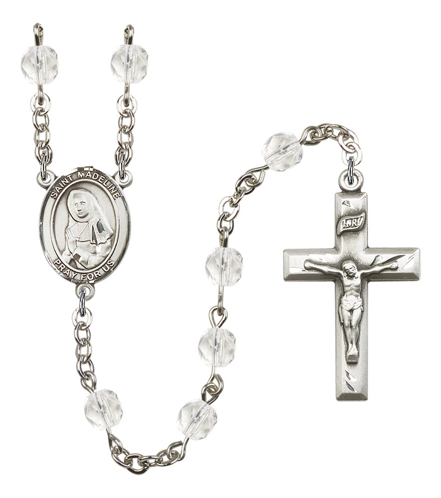 St. Madeline Sophie Barat Rosary, 6mm Fire Polished Crystal Beads, Silver Plate, # 16645