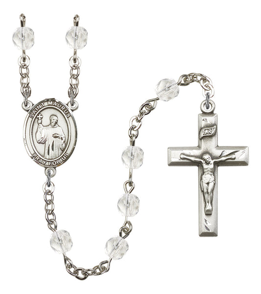 St. Maurus Rosary, 6mm Fire Polished Crystal Beads, Silver Plate, # 16650