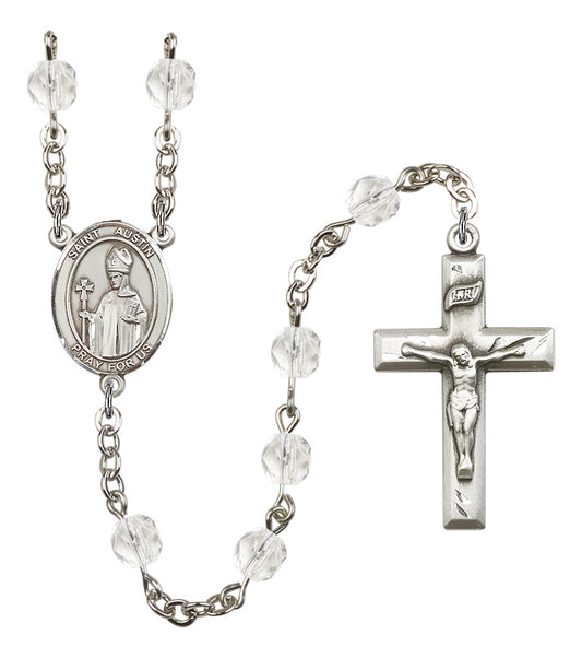 St. Austin Rosary, 6mm Fire Polished Crystal Beads, Silver Plate, # 16666