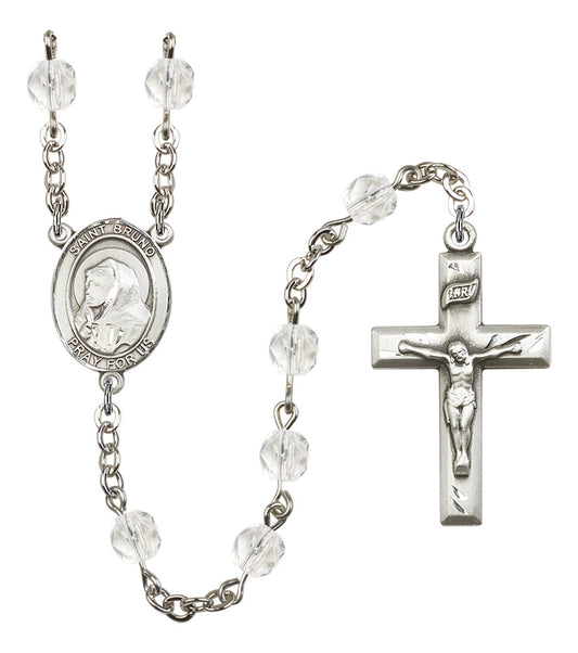 St. Bruno Rosary, 6mm Fire Polished Crystal Beads, Silver Plate, # 16679