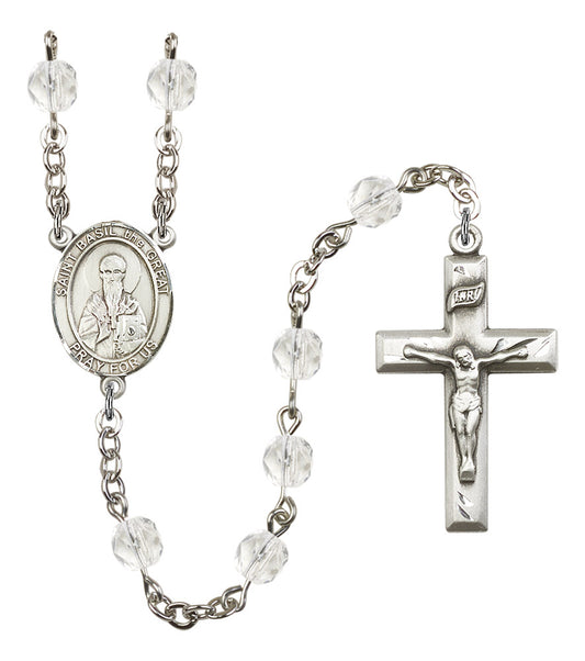 St. Basil the Great Rosary, 6mm Fire Polished Crystal Beads, Silver Plate, # 16684