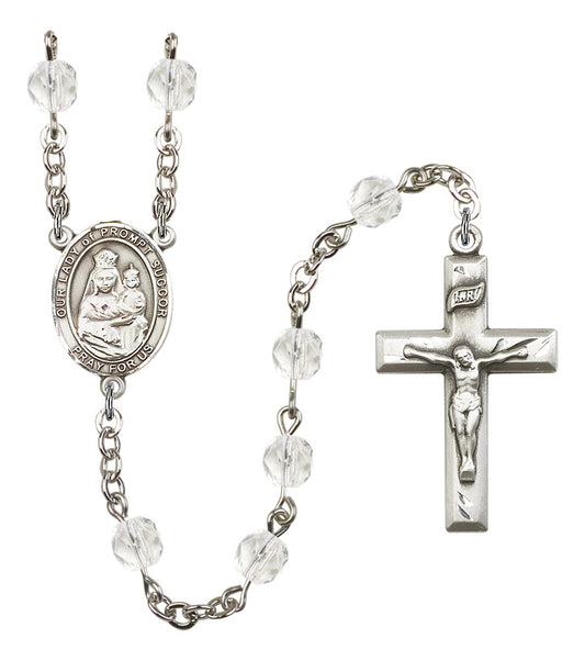 Our Lady of Prompt Succor Rosary, 6mm Fire Polished Crystal Beads, Silver Plate, # 16710