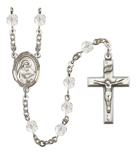 St. Bede the Venerable Rosary, 6mm Fire Polished Crystal Beads, Silver Plate, # 16713