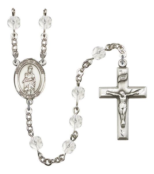 Our Lady of Victory Rosary, 6mm Fire Polished Crystal Beads, Silver Plate, # 16717