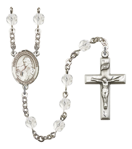 St. Finnian of Clonard Rosary, 6mm Fire Polished Crystal Beads, Silver Plate, # 16719