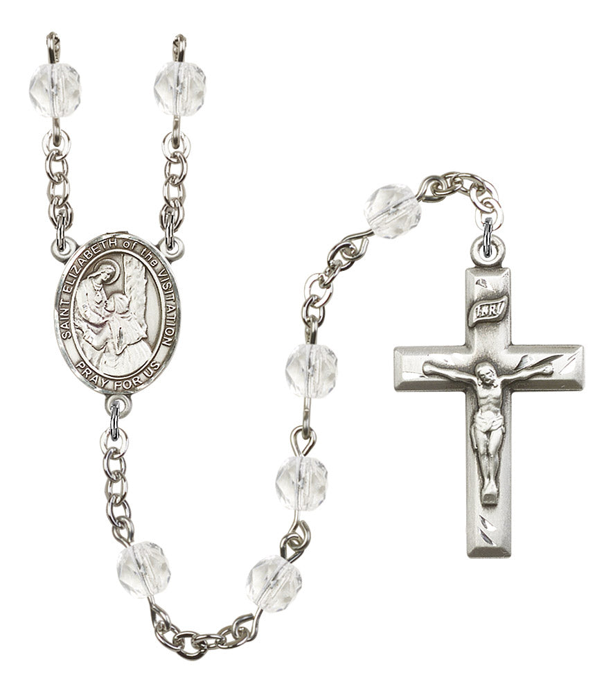 St. Elizabeth of the Visitation Rosary, 6mm Fire Polished Crystal Beads, Silver Plate, # 16722
