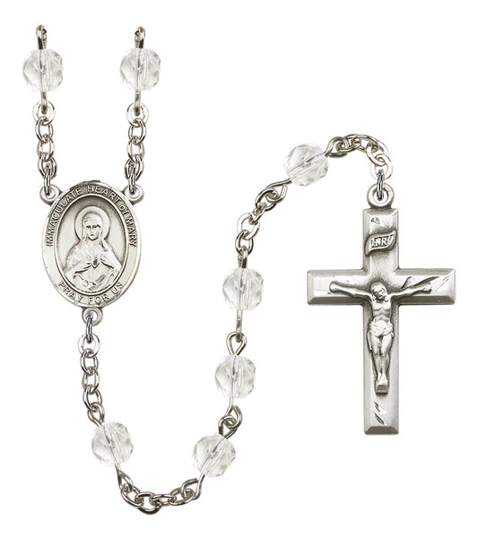 Immaculate Heart of Mary Rosary, 6mm Fire Polished Crystal Beads, Silver Plate, # 16756
