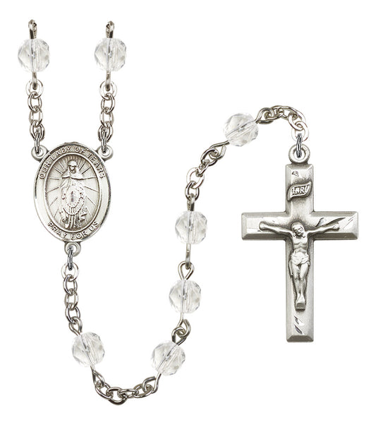 Our Lady of Tears Rosary, 6mm Fire Polished Crystal Beads, Silver Plate, # 16776