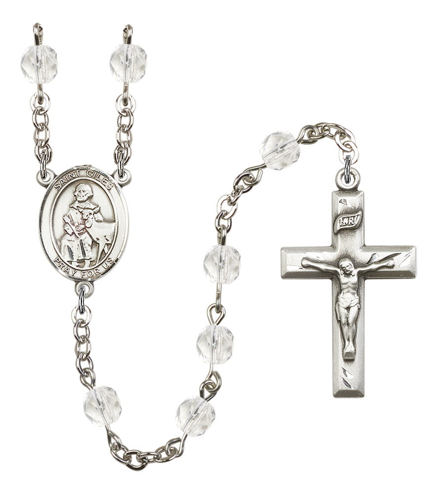 St. Giles Rosary, 6mm Fire Polished Crystal Beads, Silver Plate, # 16784