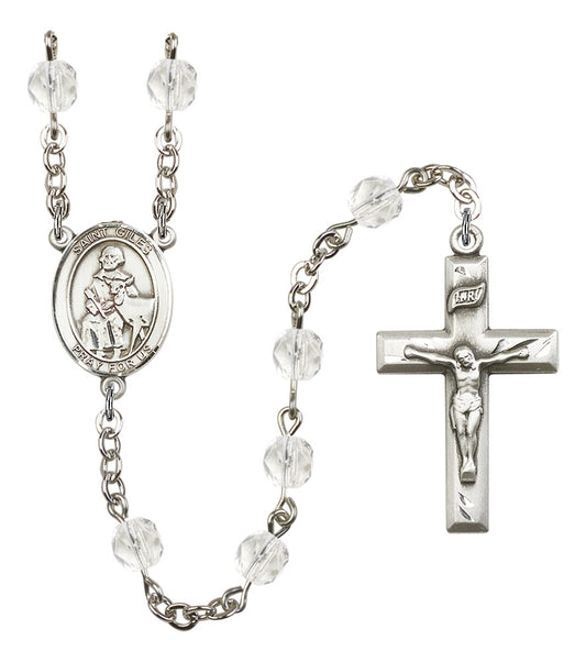 St. Giles Rosary, 6mm Fire Polished Crystal Beads, Silver Plate, # 16784