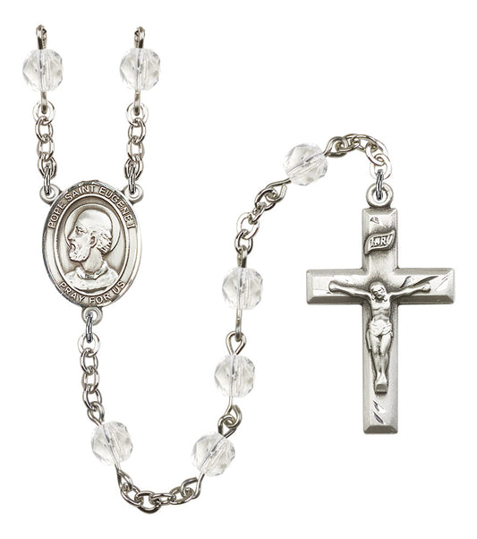 Pope Saint Eugene I Rosary, 6mm Fire Polished Crystal Beads, Silver Plate, # 16787
