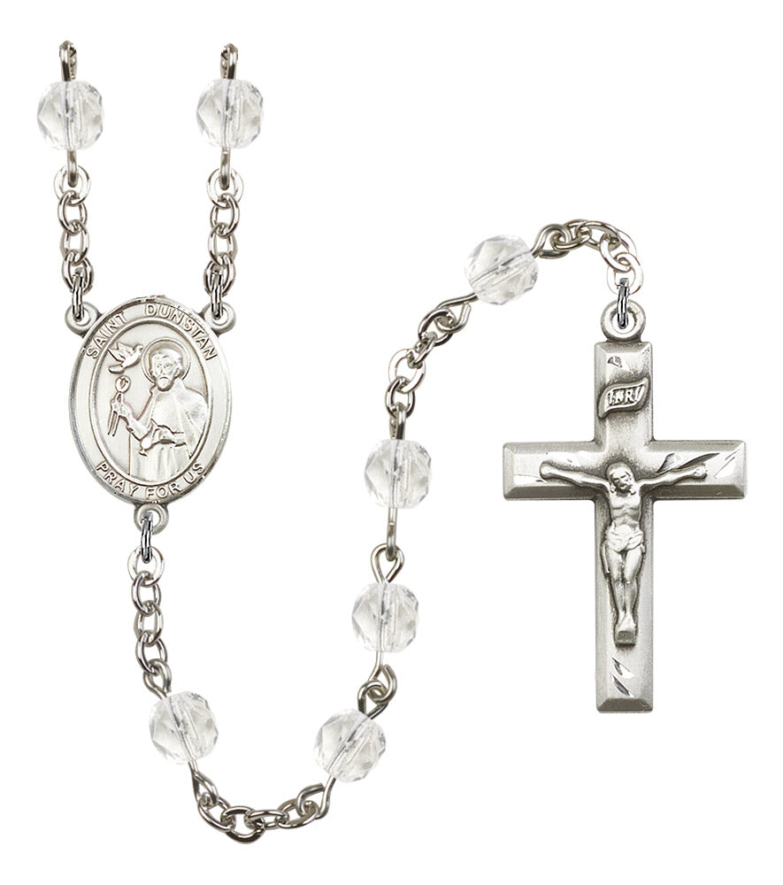 St. Dunstan Rosary, 6mm Fire Polished Crystal Beads, Silver Plate, # 16790