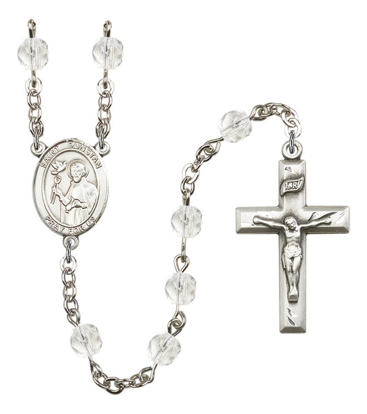 St. Dunstan Rosary, 6mm Fire Polished Crystal Beads, Silver Plate, # 16790