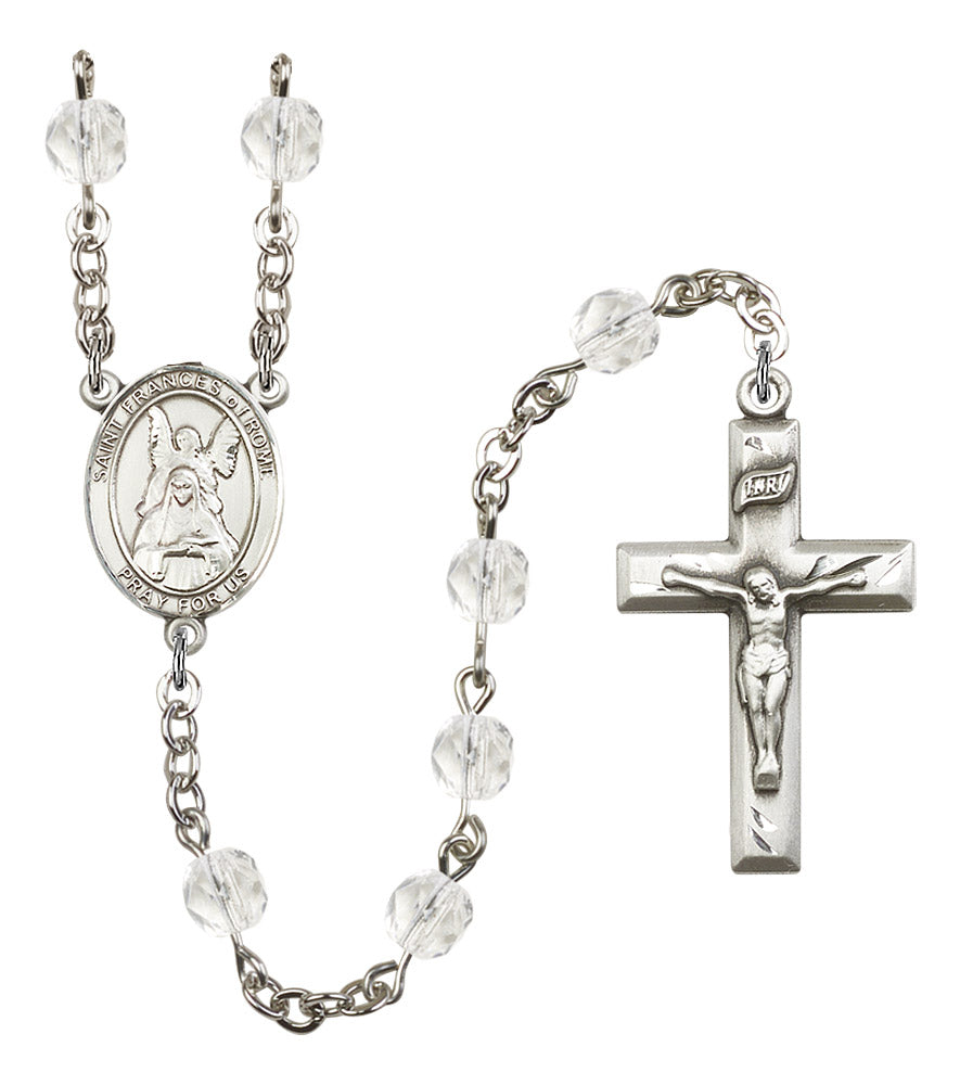 St. Frances of Rome Rosary, 6mm Fire Polished Crystal Beads, Silver Plate, # 16800