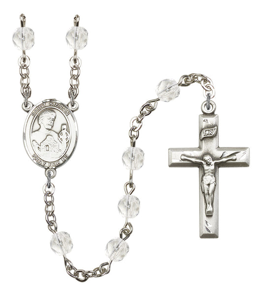 St. Kieran Rosary, 6mm Fire Polished Crystal Beads, Silver Plate, # 16803