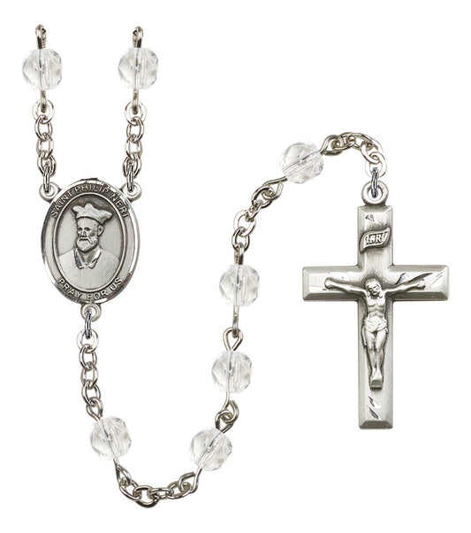 St. Philip Neri Rosary, 6mm Fire Polished Crystal Beads, Silver Plate, # 16805