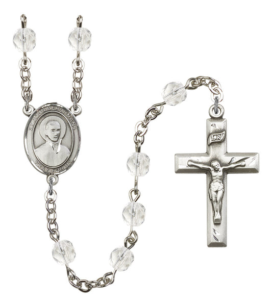 St. John Berchmans Rosary, 6mm Fire Polished Crystal Beads, Silver Plate, # 16806