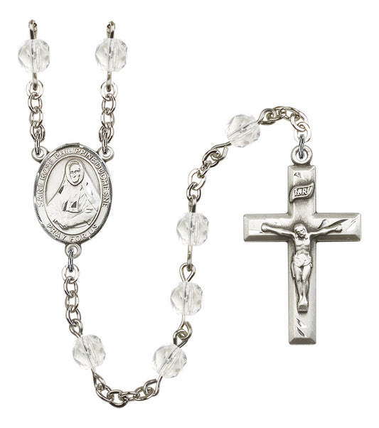 St. Rose Philippine Duchesne Rosary, 6mm Fire Polished Crystal Beads, Silver Plate, # 16807